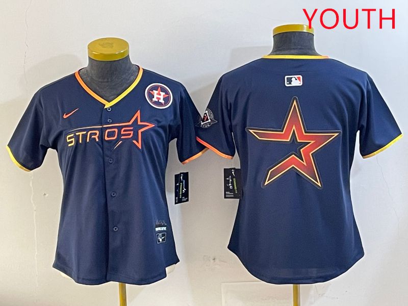 Youth Houston Astros Blank Drak Blue Three generations Joint Name 2025 Nike MLB Jersey style 14